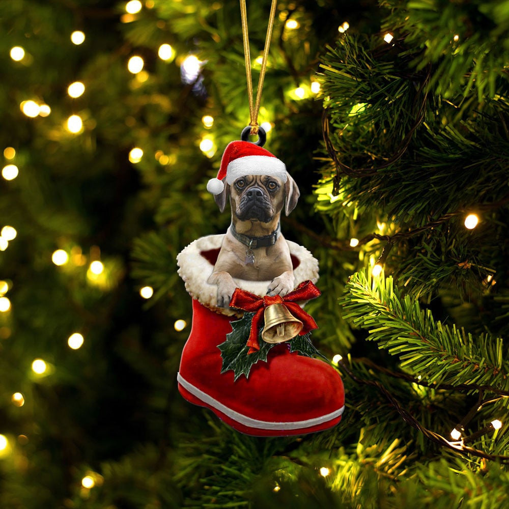 Puggle In Santa Boot Christmas Two Sided Ornament