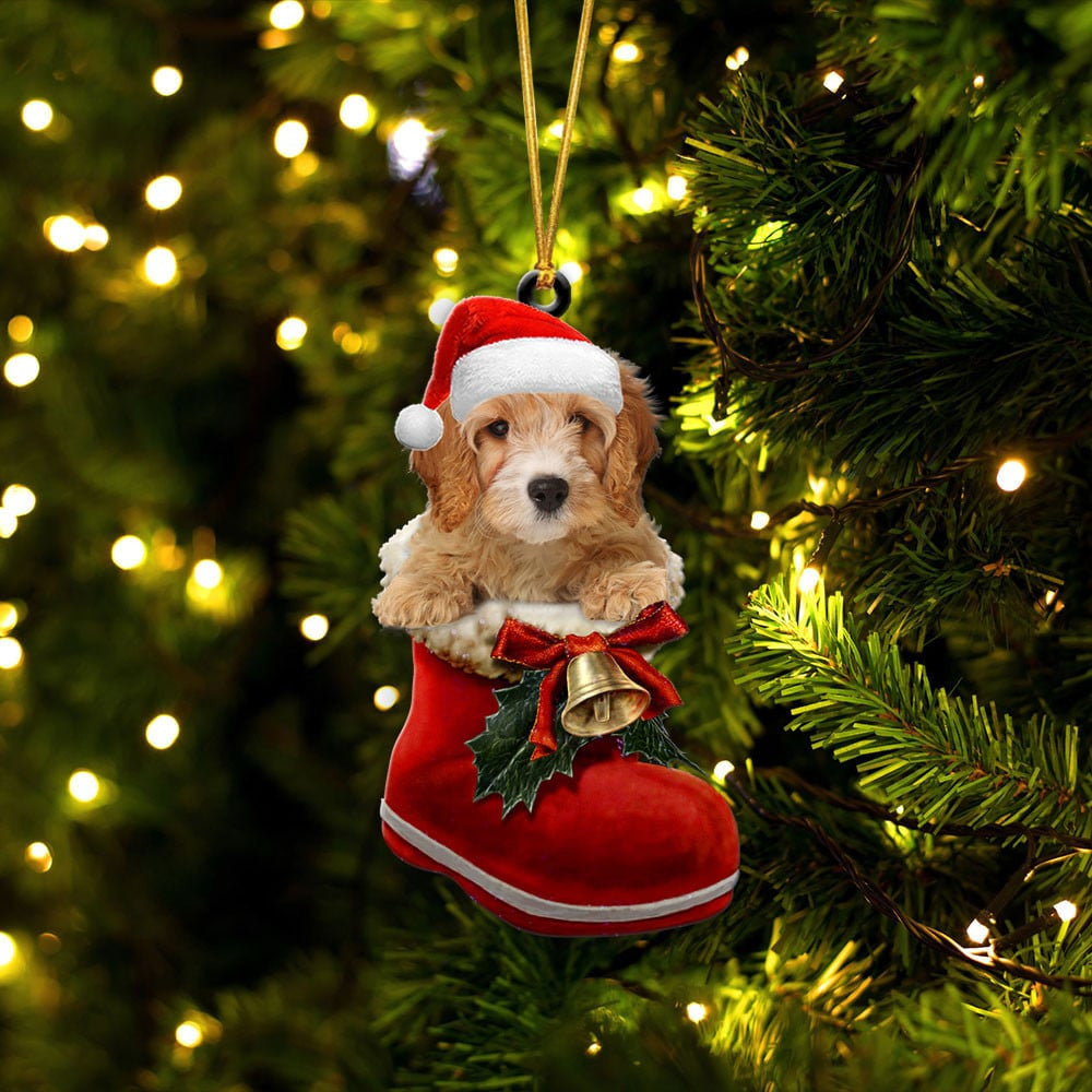 Cavapoo In Santa Boot Christmas Two Sided Ornament