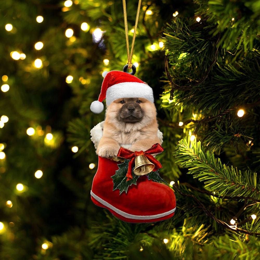 Chow Chow In Santa Boot Christmas Two Sided Ornament