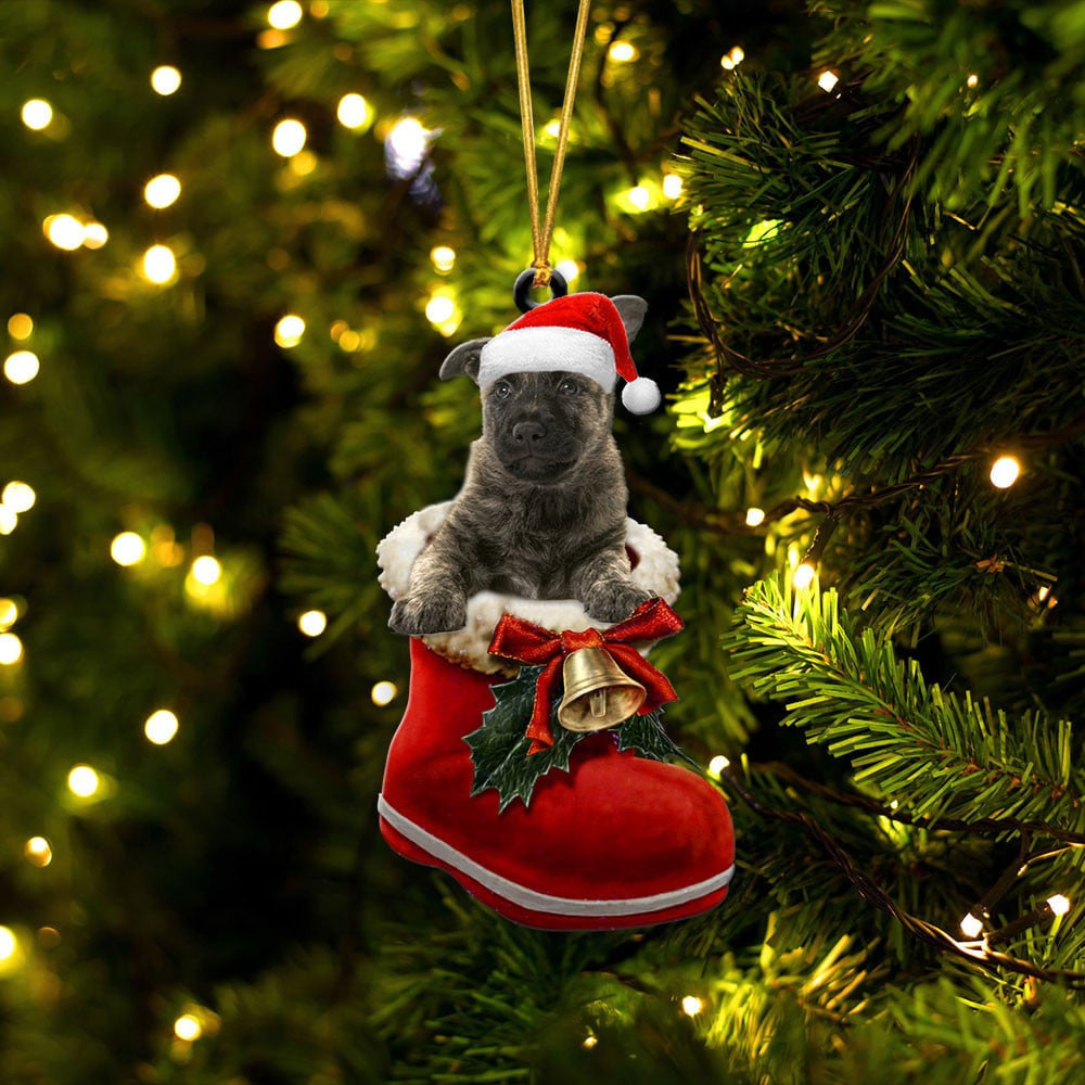 Dutch Shepherd In Santa Boot Christmas Two Sided Ornament
