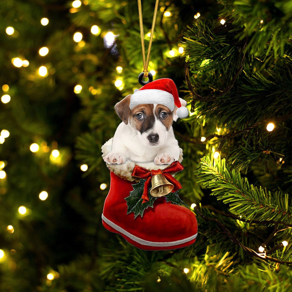 Jack Russell Terrier In Santa Boot Christmas Two Sided Ornament