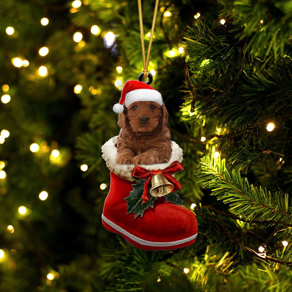 Cockapoo In Santa Boot Christmas Two Sided Ornament