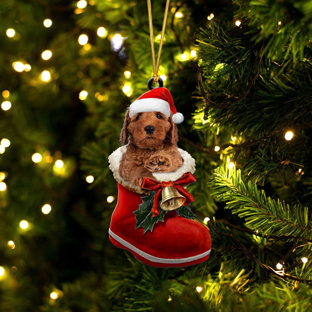 Labradoodle In Santa Boot Christmas Two Sided Ornament