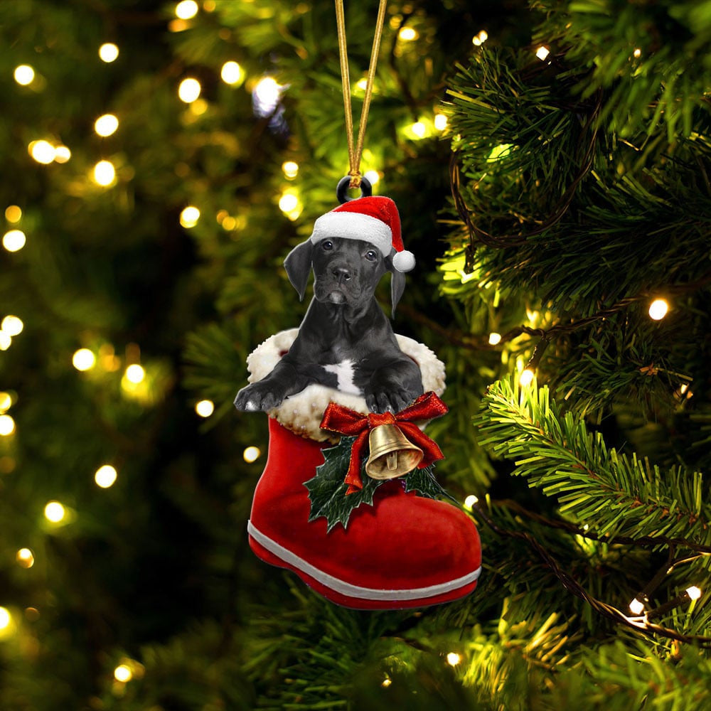 Great Dane In Santa Boot Christmas Two Sided Ornament