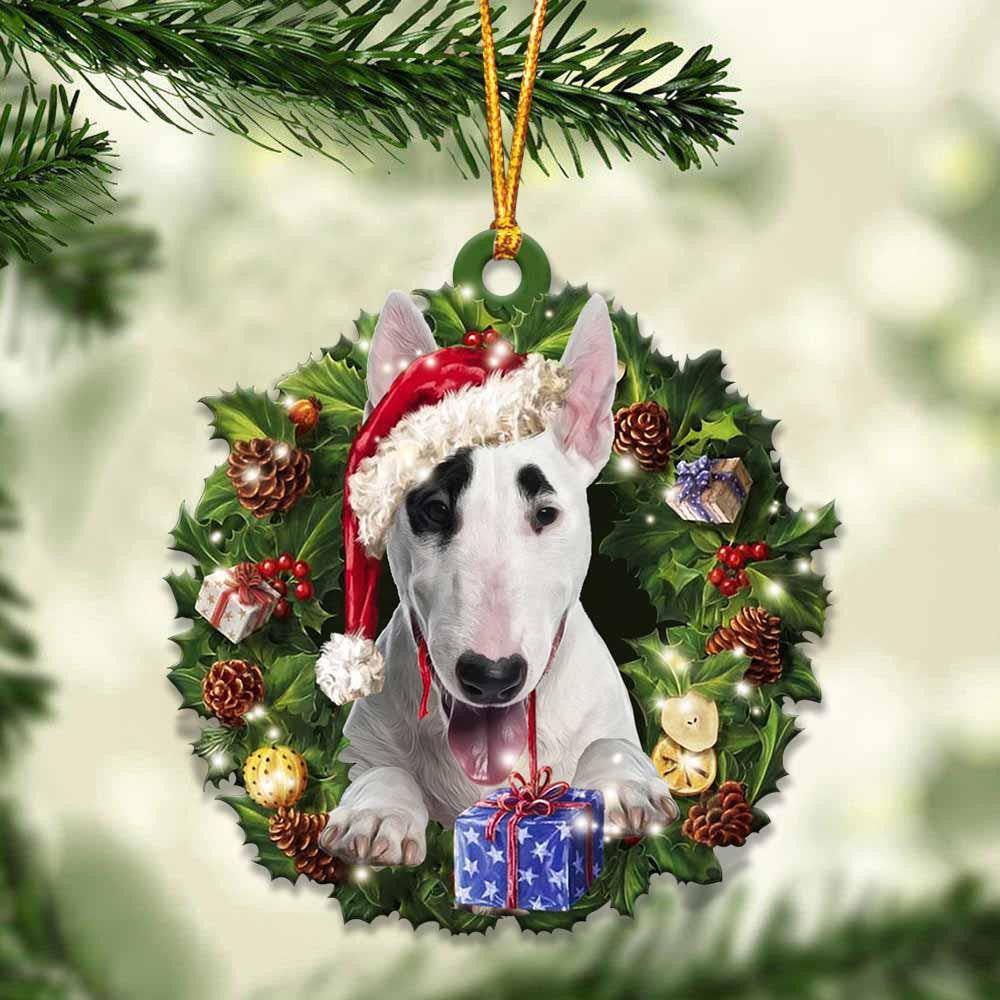 Bull Terrier and Christmas Wreath Ornament gift for Bull Terrier lover ornament
