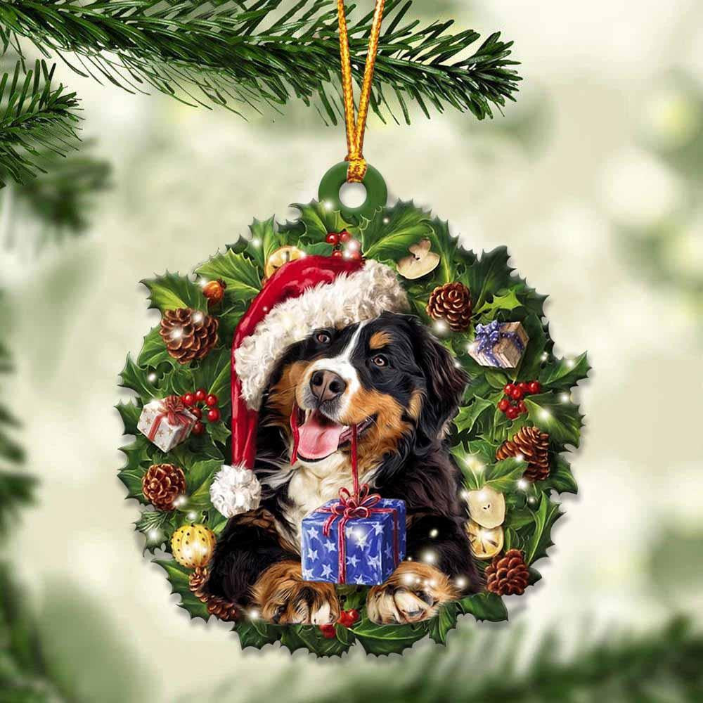 Bernese Mountain and Christmas Wreath Ornament gift for Bernese Mountain lover ornament