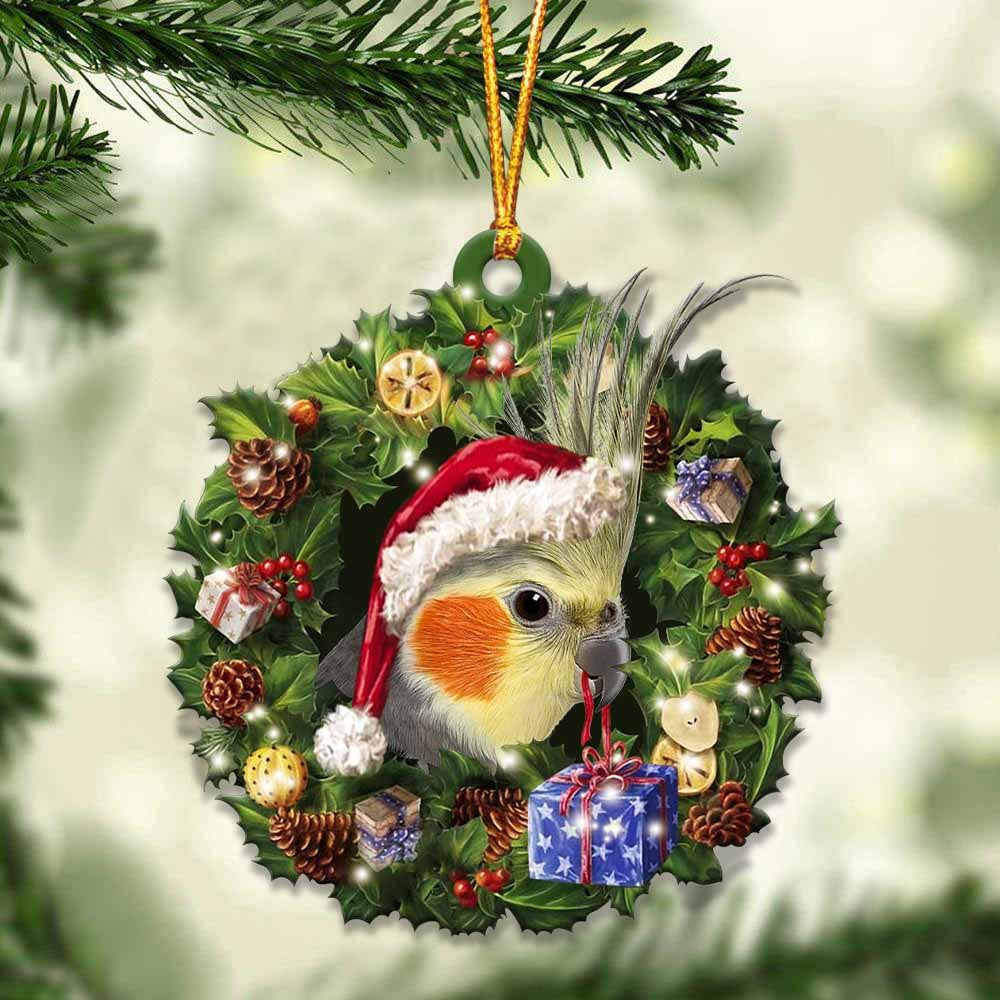 Cockatiel and Christmas Wreath Ornament gift for Cockatiel lover ornament