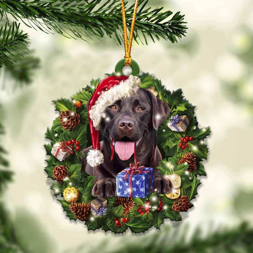 Chocolate Labrador Retriever and Christmas Wreath Ornament gift for Chocolate Labrador Retriever lover ornament