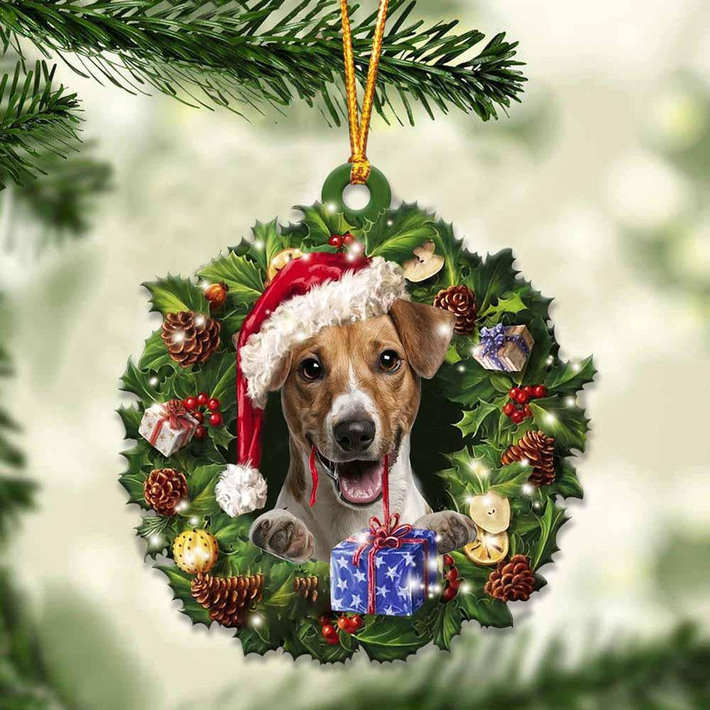 Jack Russell Terrier and Christmas Wreath Ornament gift for Jack Russell Terrier lover ornament