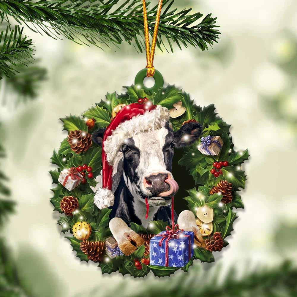 Cow and Christmas Wreath Ornament gift for Cow lover ornament