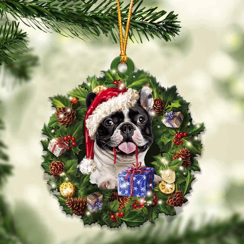 French Bulldog and Christmas Wreath Ornament gift for French Bulldog lover ornament