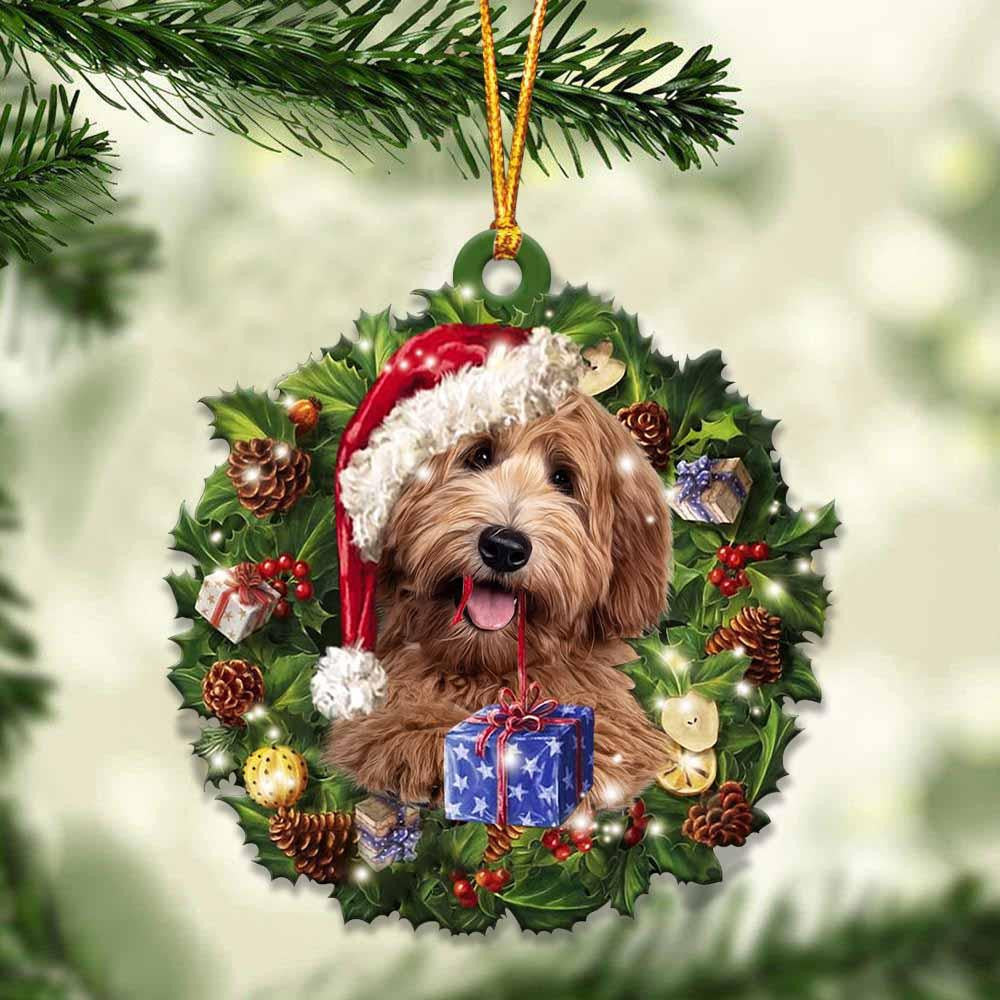 Labradoodle and Christmas Wreath Ornament gift for Labradoodle lover ornament