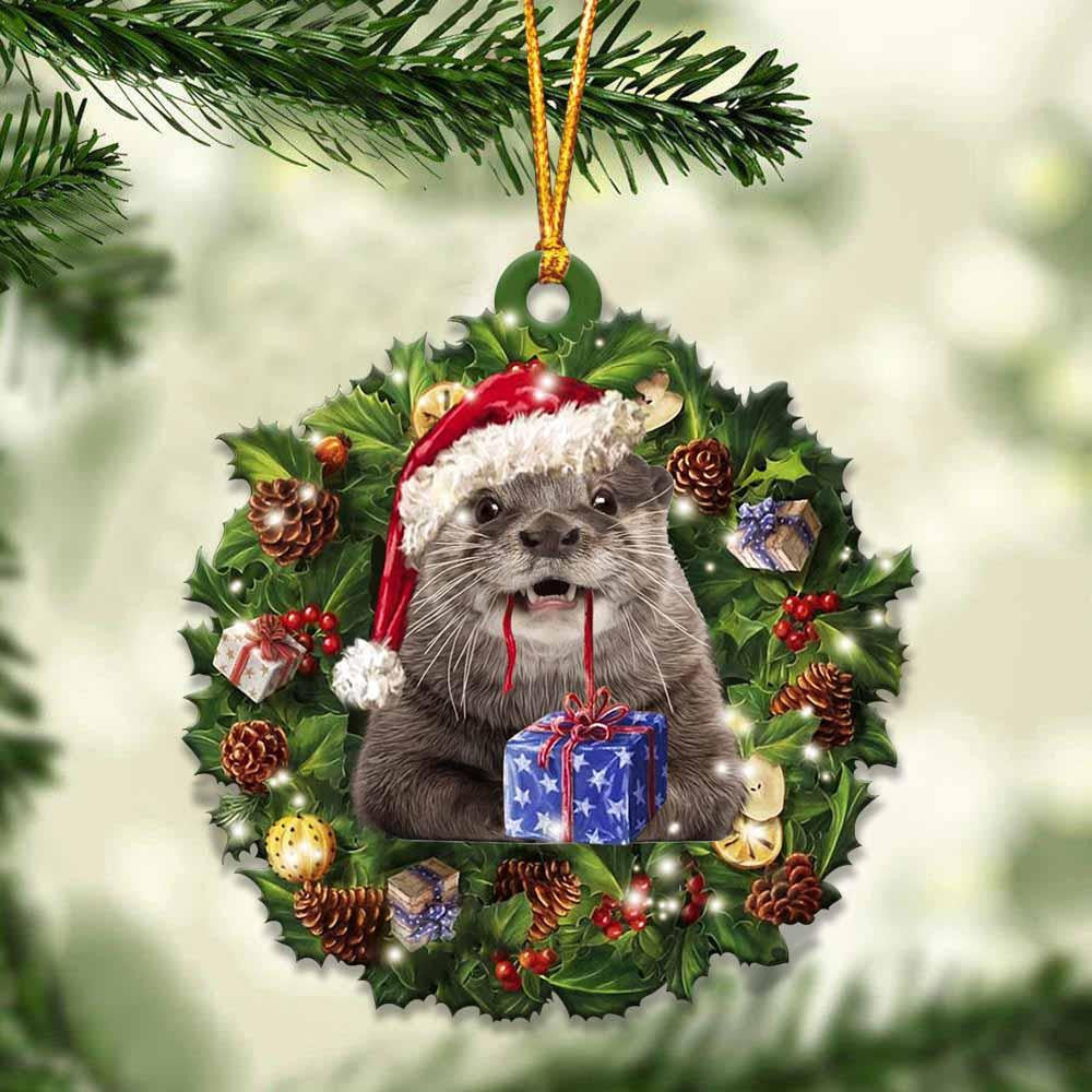 Otters and Christmas Wreath Ornament gift for Otters lover ornament