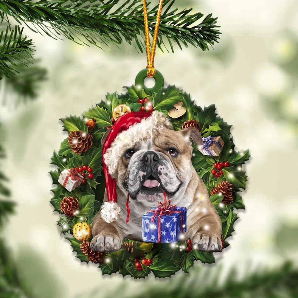 English Bulldog and Christmas Wreath Ornament gift for English Bulldog lover ornament
