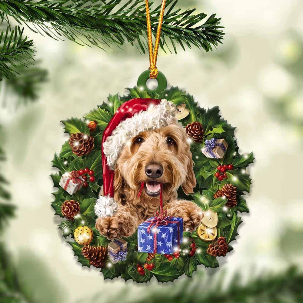 Goldendoodle and Christmas Wreath Ornament gift for Goldendoodle lover ornament