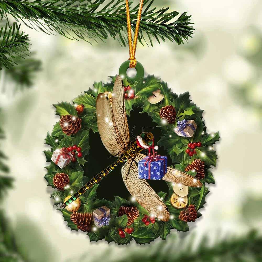 Dragonfly and Christmas Wreath Ornament gift for Dragonfly lover ornament