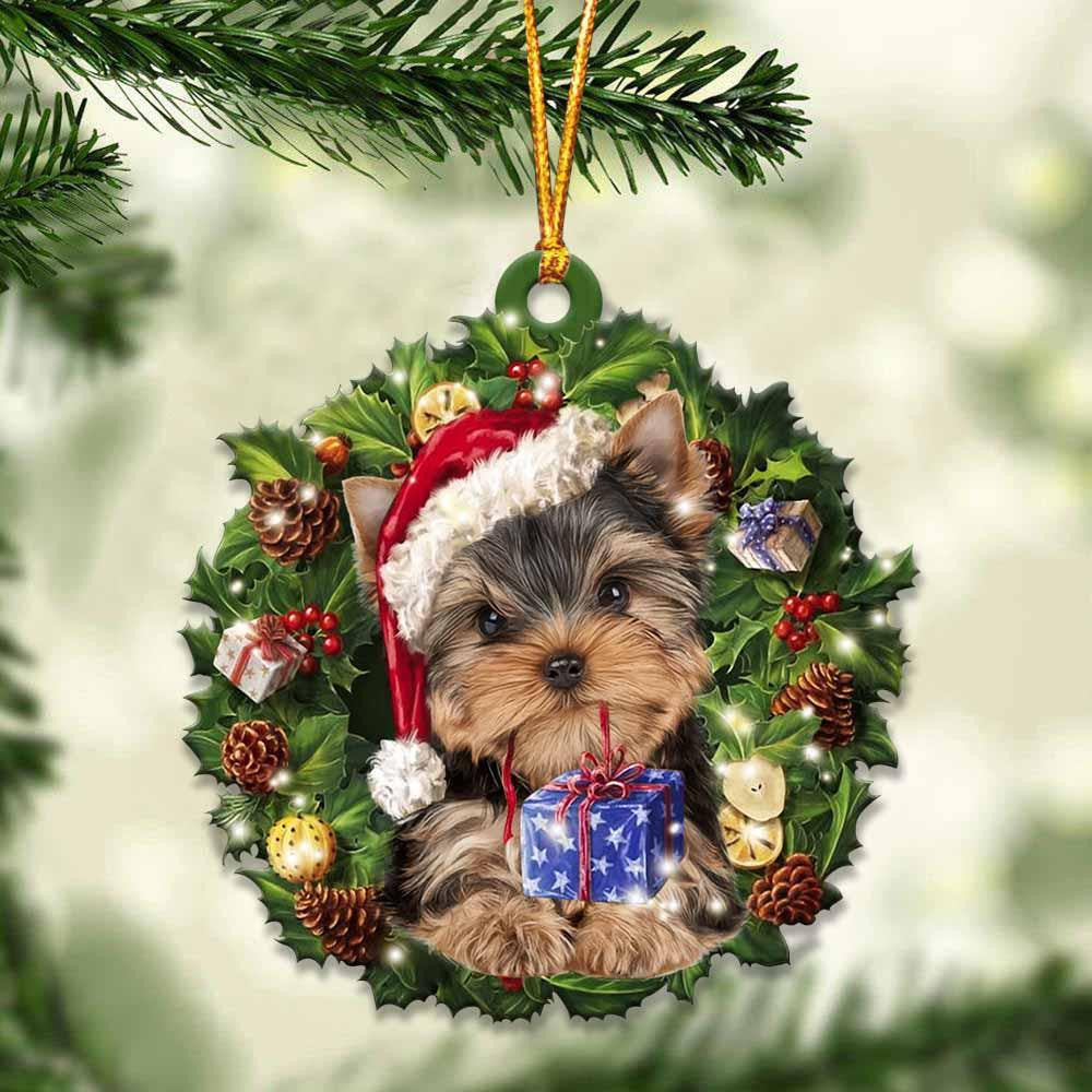 Yorkshire Terrier and Christmas Wreath Ornament gift for Yorkshire Terrier lover ornament