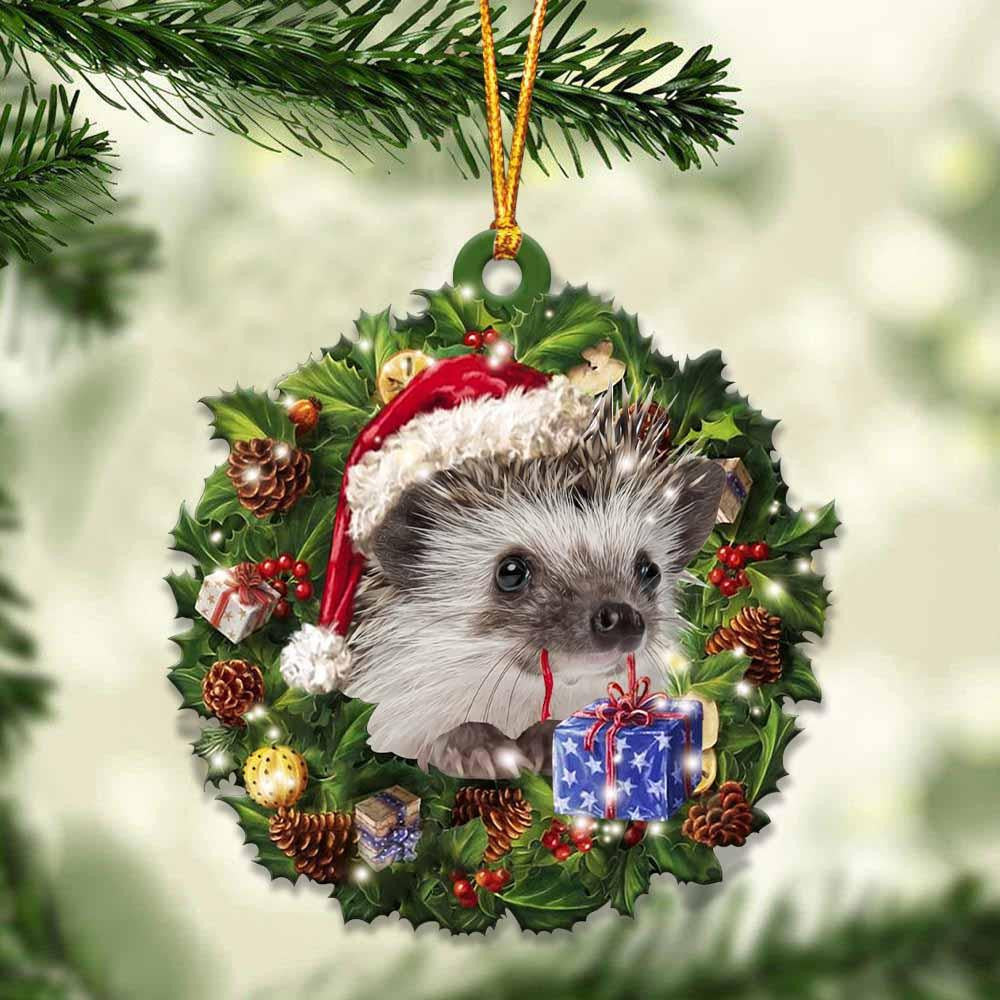 Hedgehog and Christmas Wreath Ornament gift for Hedgehog lover ornament