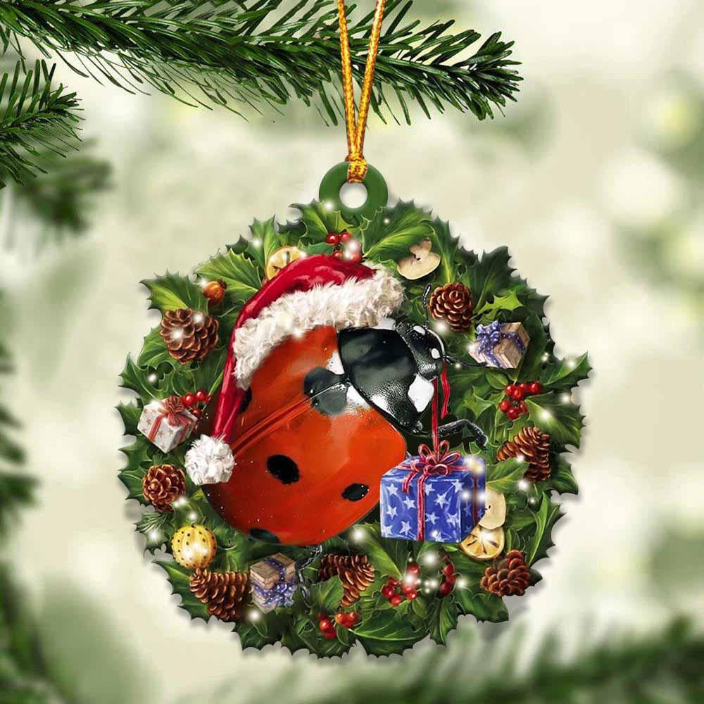 Ladybug and Christmas Wreath Ornament gift for Ladybug lover ornament