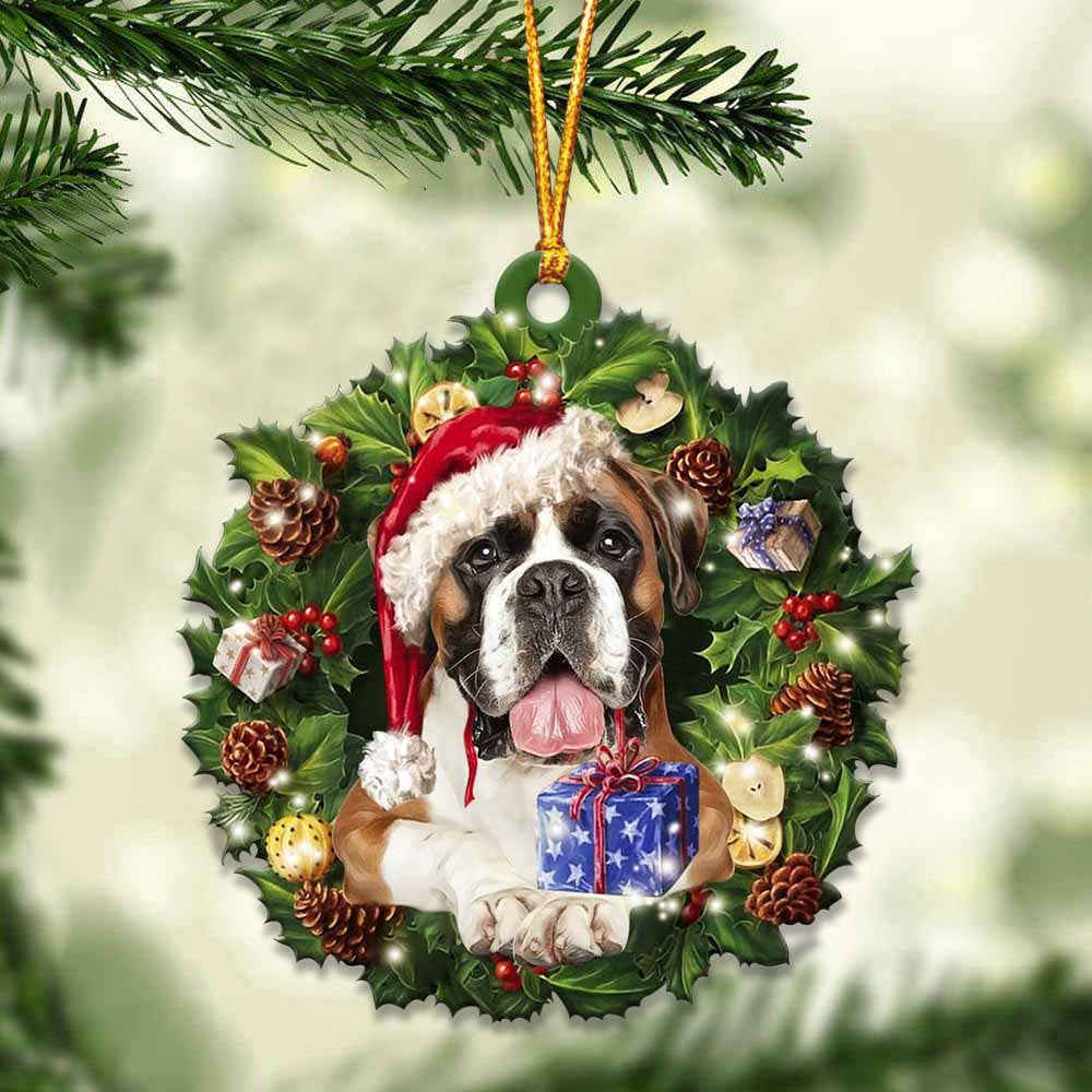 Boxer and Christmas Wreath Ornament gift for Boxer lover ornament