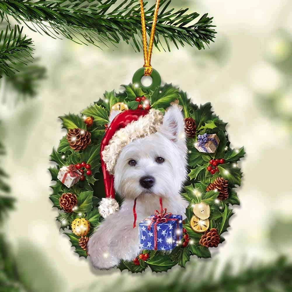 Westie and Christmas Wreath Ornament gift for Wesite lover ornament
