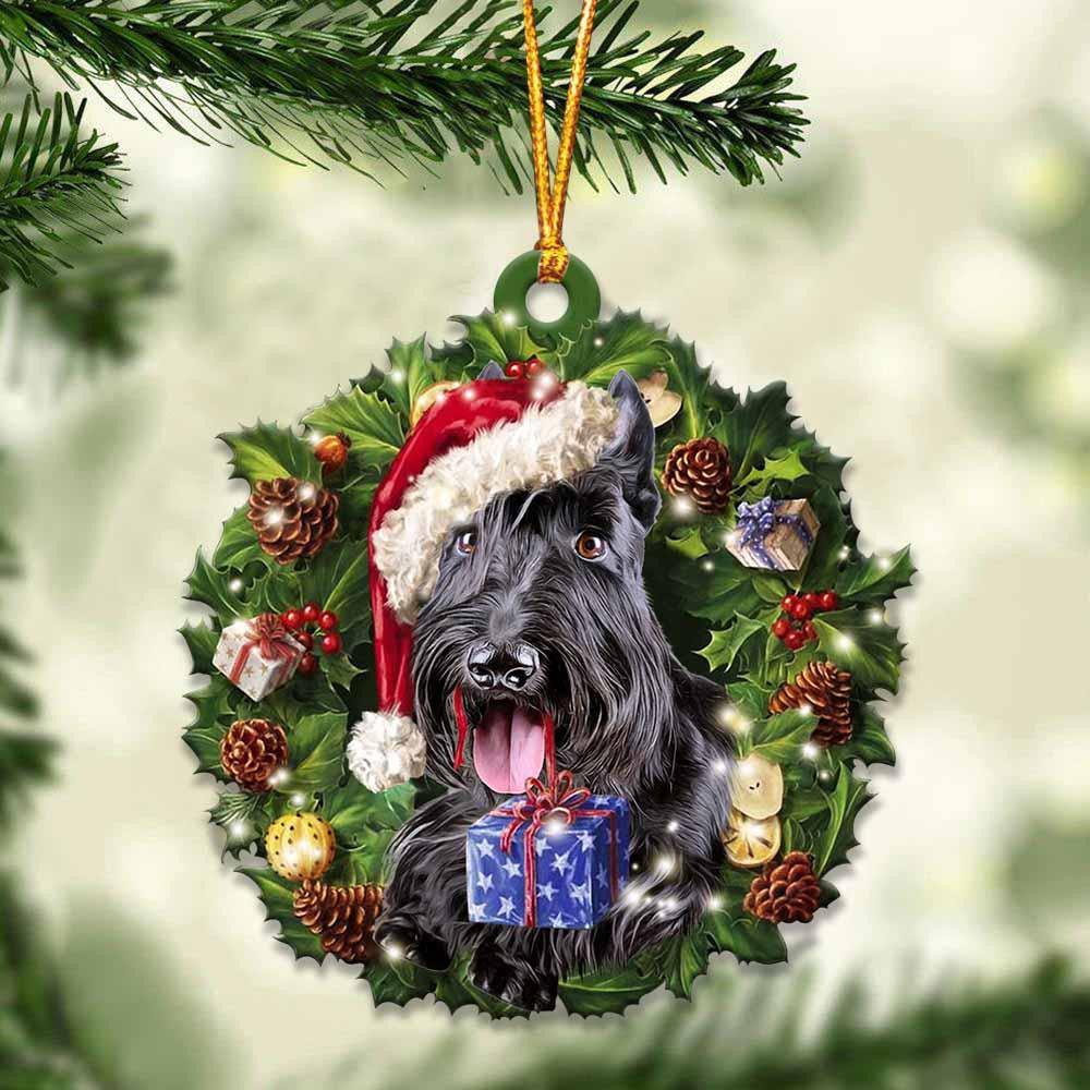 Scottish Terrier and Christmas Wreath Ornament gift for Scottish Terrier lover ornament