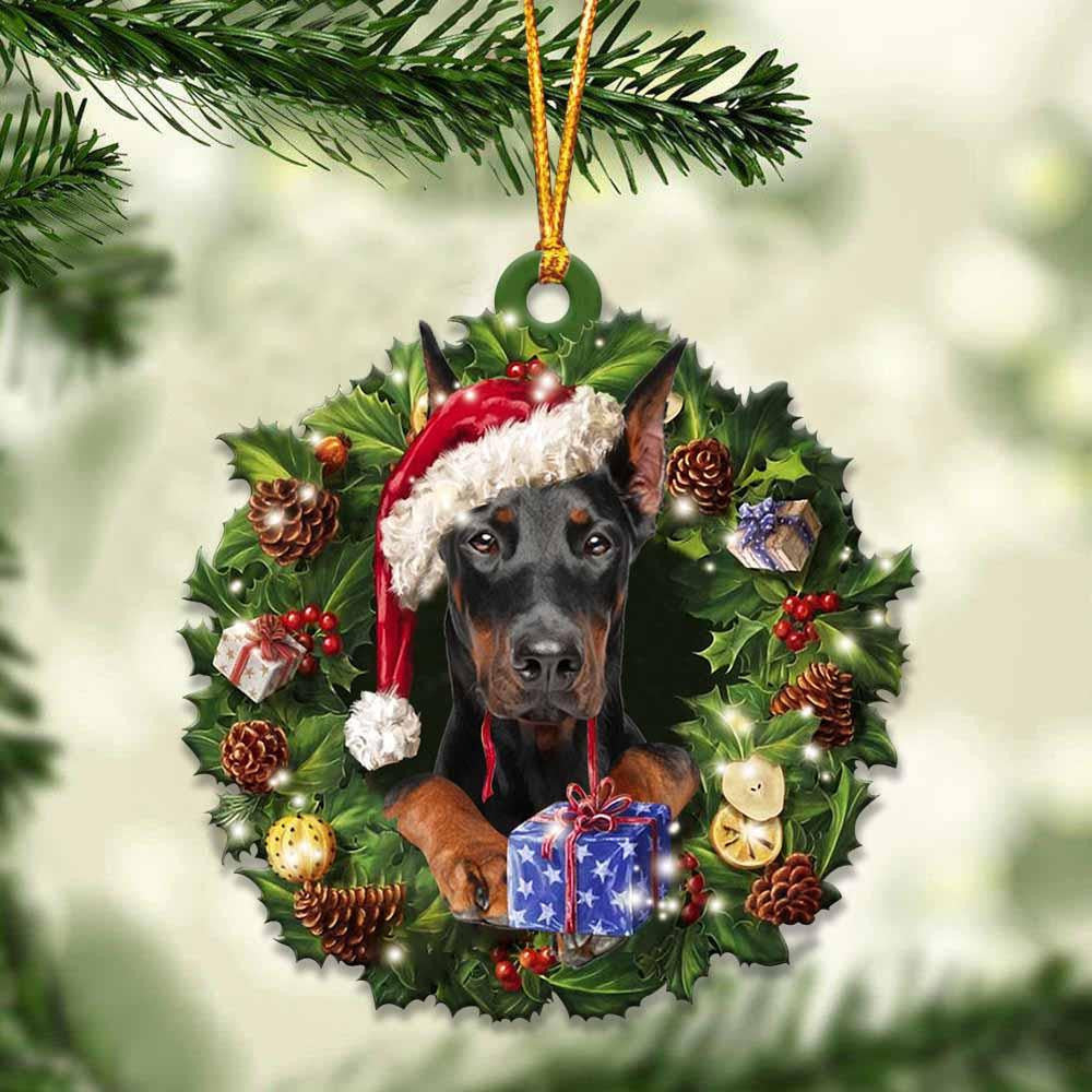 Dobermann and Christmas Wreath Ornament gift for Dobermann lover ornament