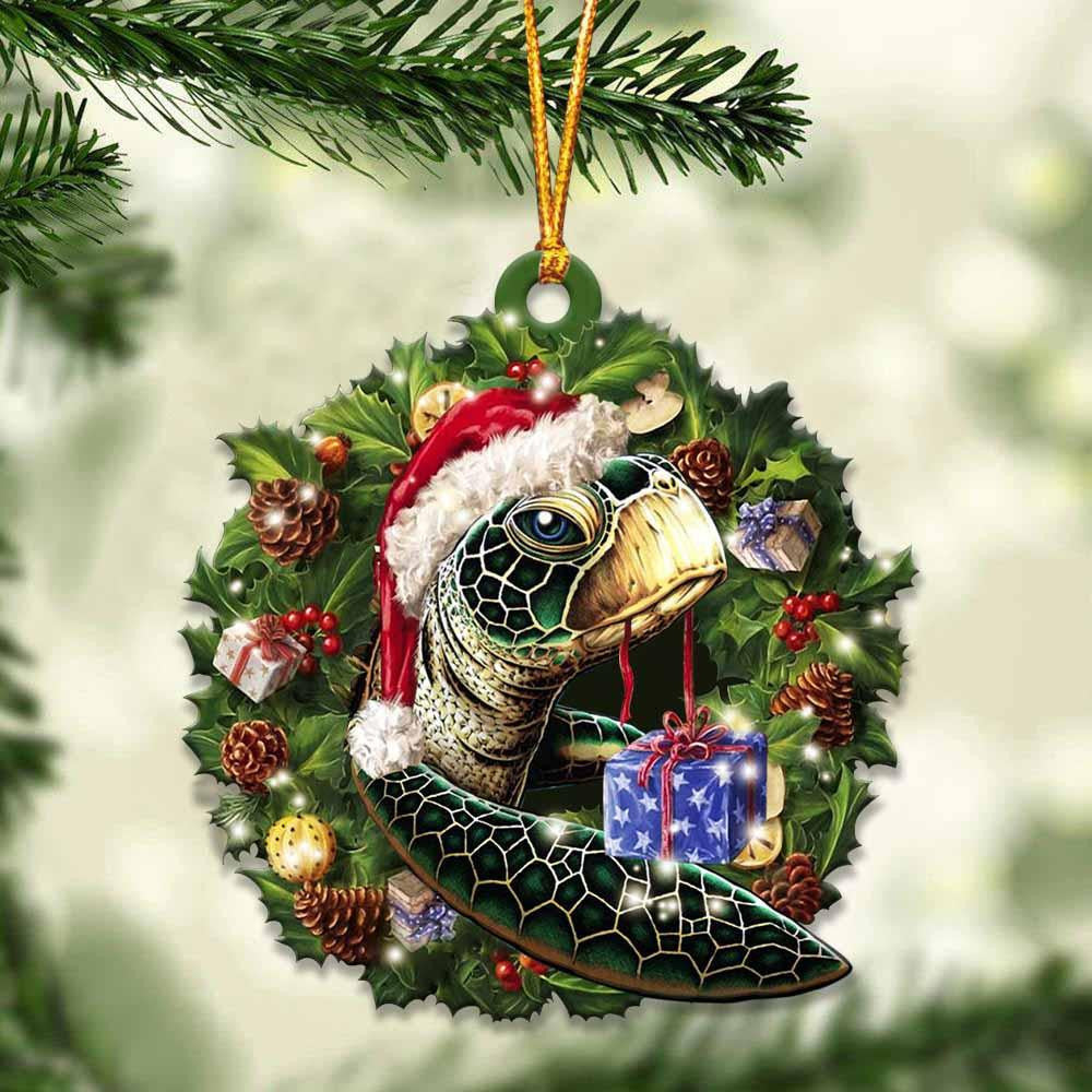 Turtle and Christmas Wreath Ornament gift for Turtle lover ornament