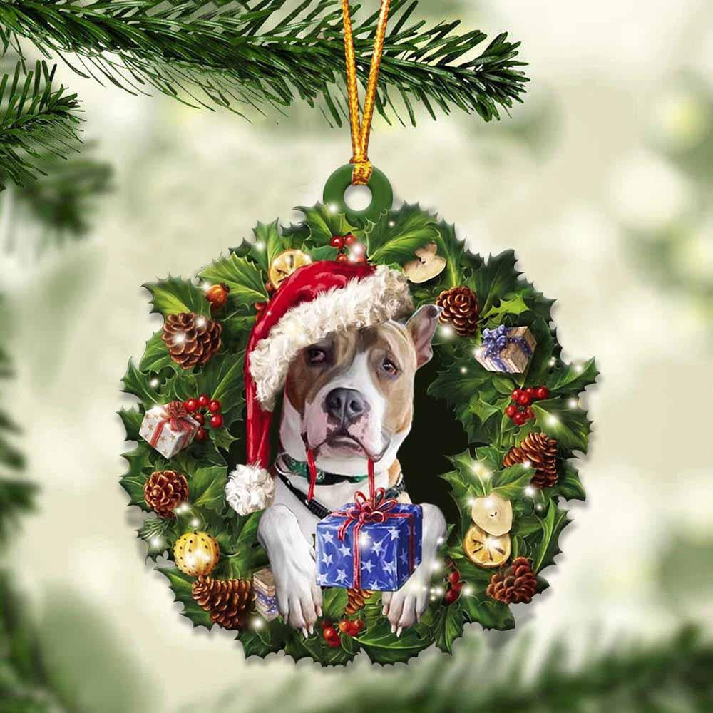 Pitbull and Christmas Wreath Ornament gift for Pitbull lover ornament cus