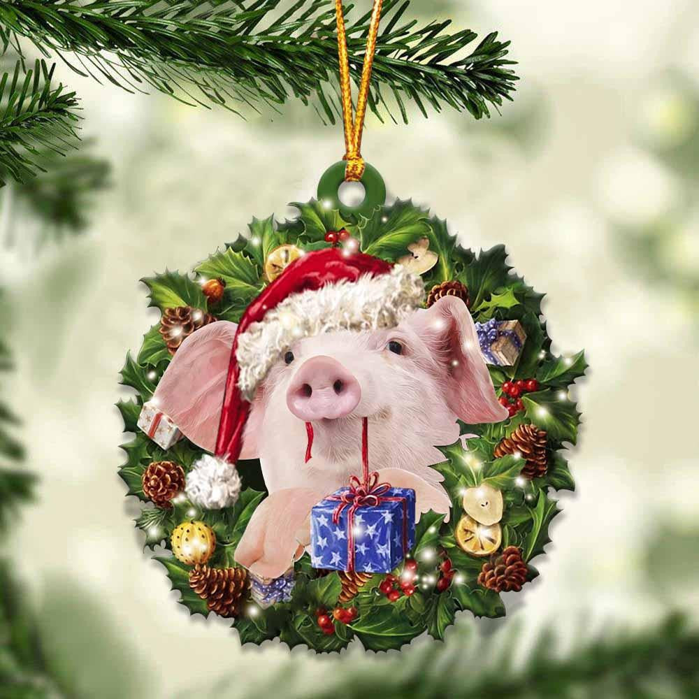 Pig and Christmas Wreath Ornament gift for Pig lover ornament