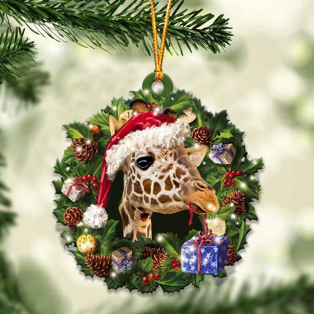 Giraffe and Christmas Wreath Ornament gift for Giraffe lover ornament