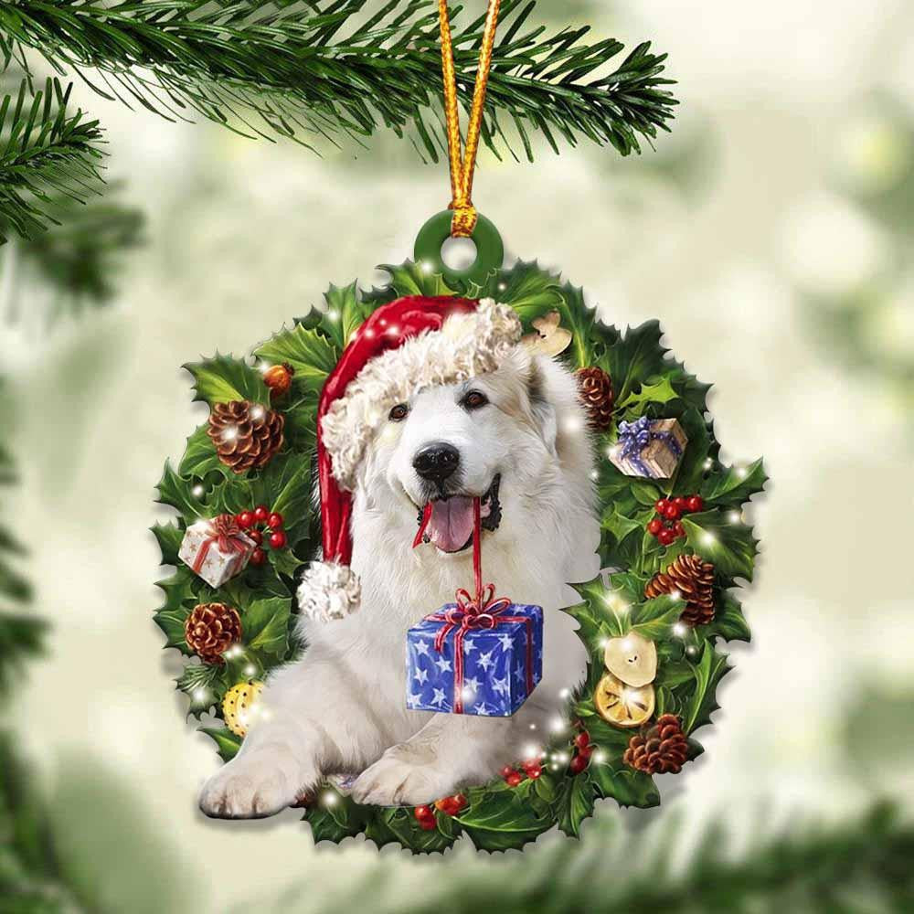 Great Pyrenees and Christmas Wreath Ornament gift for Great Pyrenees lover ornament