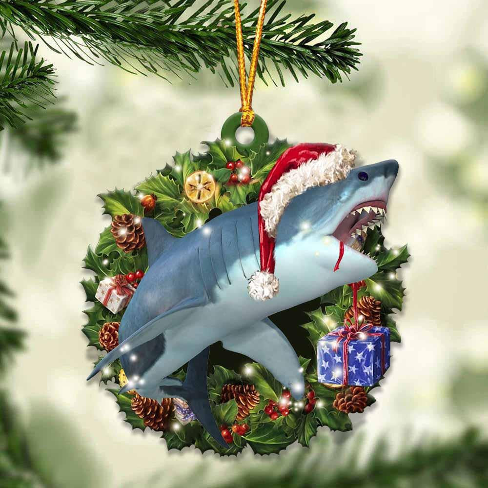 Shark and Christmas Wreath Ornament gift for Shark lover ornament