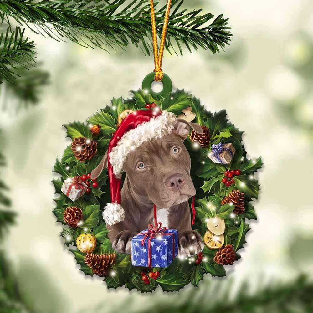 Pitbull and Christmas Wreath Ornament gift for Pitbull lover ornament