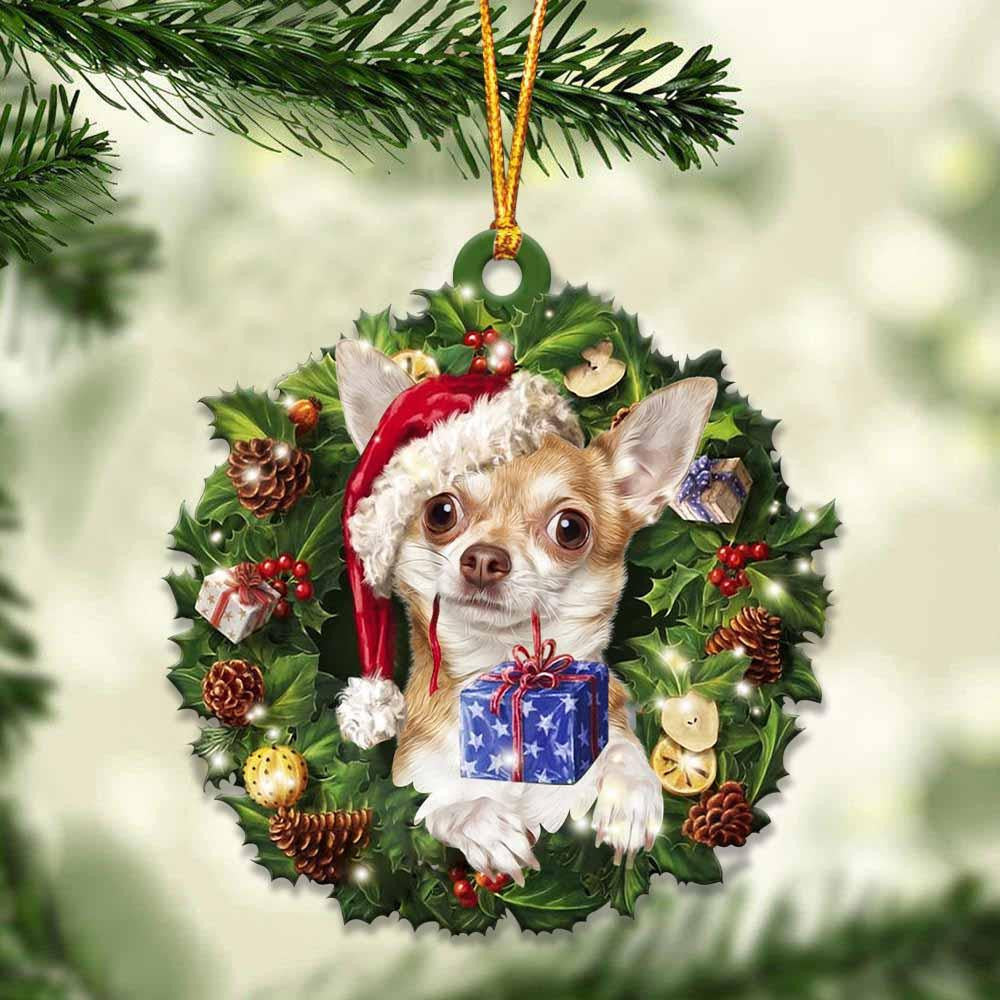Chihuahua and Christmas Wreath Ornament gift for Chihuahua lover ornament