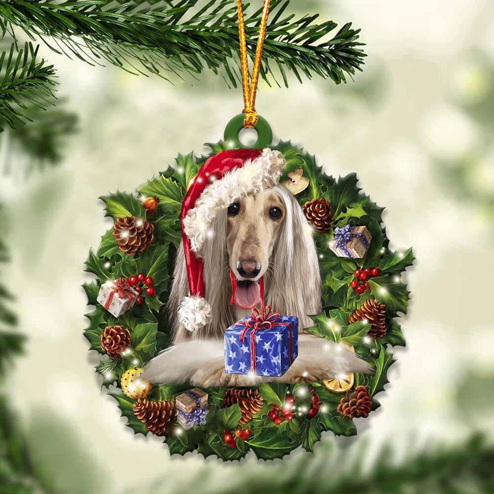 Afghan Hound and Christmas Wreath Ornament gift for Afghan Hound lover ornament