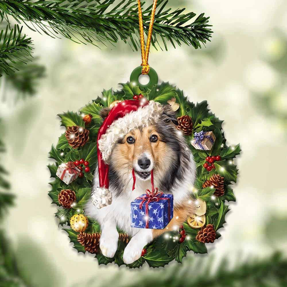 Sheltie and Christmas Wreath Ornament gift for Sheltie lover ornament