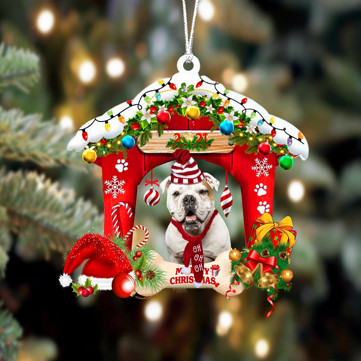 American Bulldog Christmas House Custom Shaped Two Sided Ornament