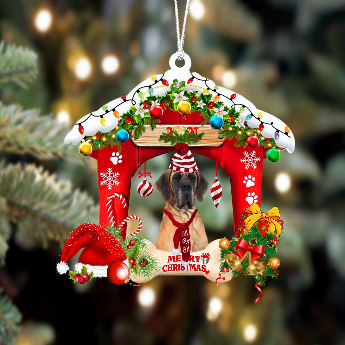 Great Dane Christmas House Custom Shaped Two Sided Ornament