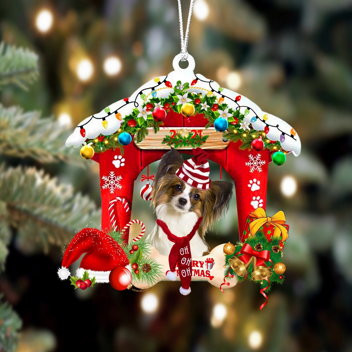 Papillon Christmas House Custom Shaped Two Sided Ornament