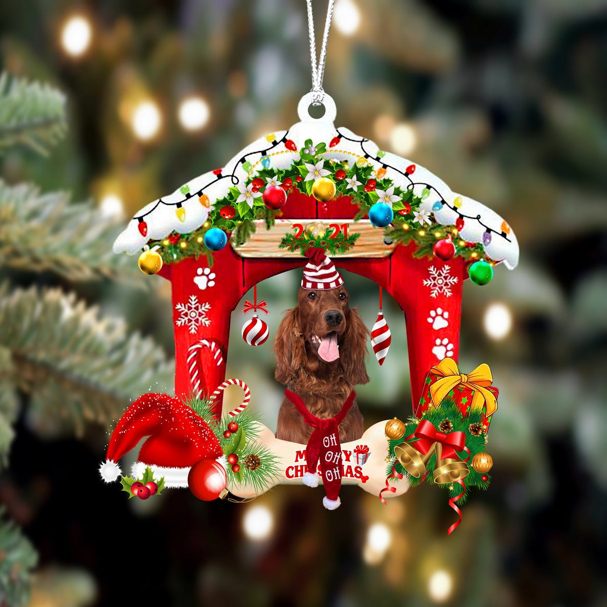 Irish Setter Christmas House Custom Shaped Two Sided Ornament
