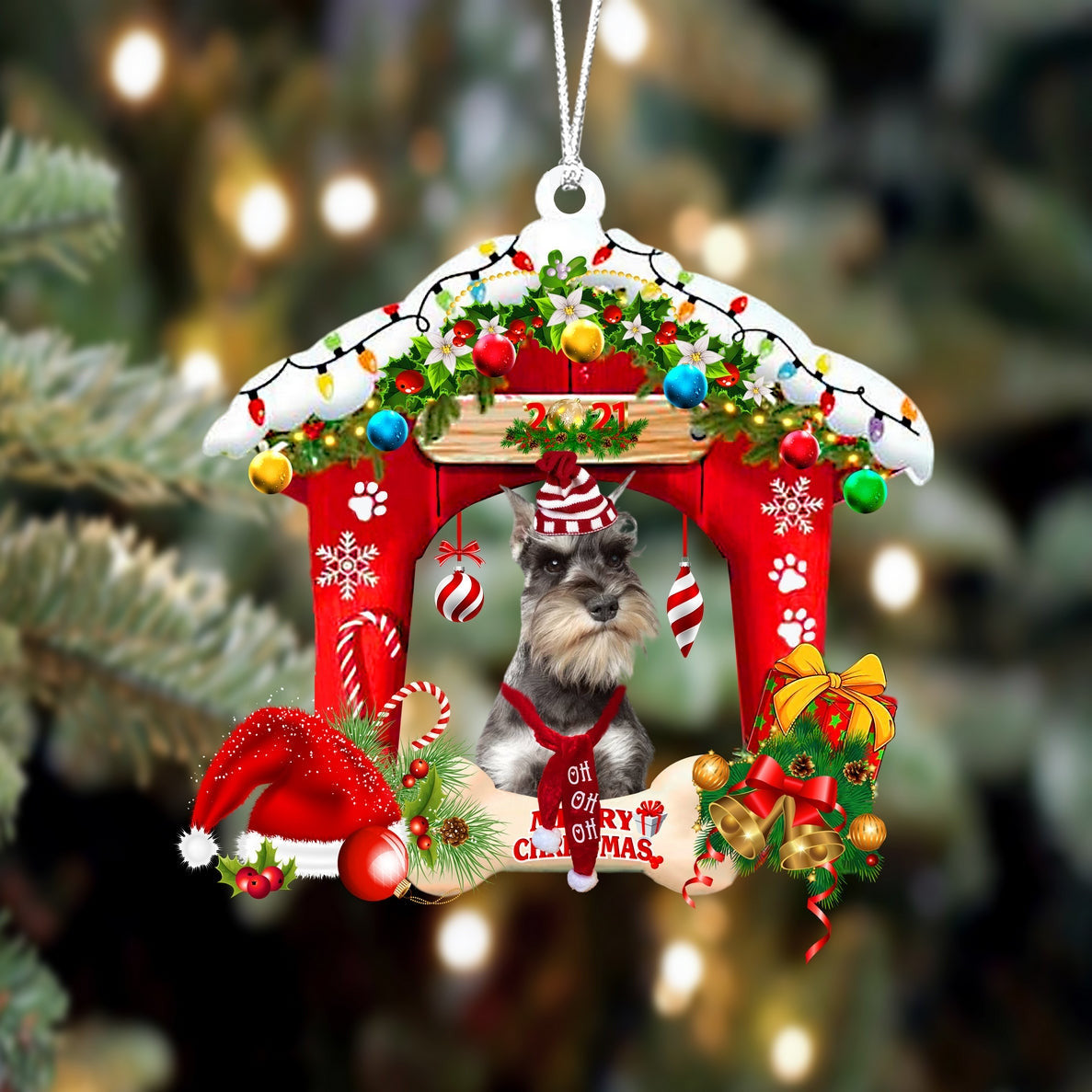 Schnauzer Christmas House Custom Shaped Two Sided Ornament