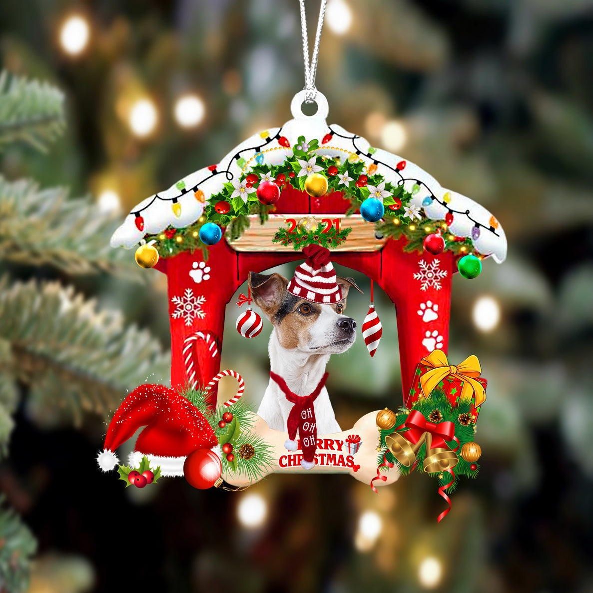 Jack Russel Terrier Christmas House Custom Shaped Two Sided Ornament