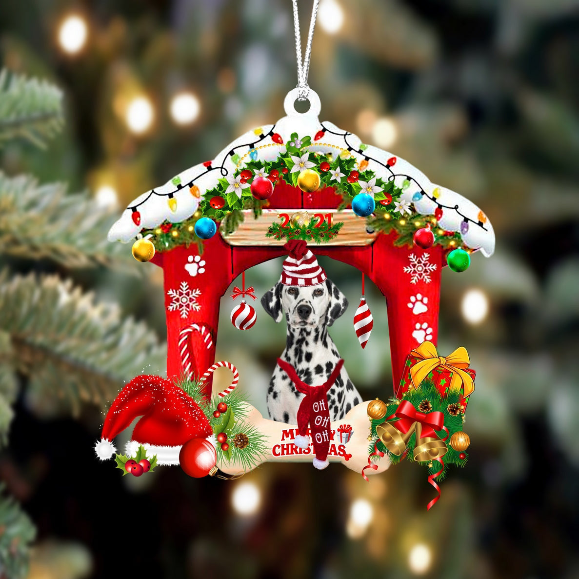 Dalmatian Christmas House Custom Shaped Two Sided Ornament