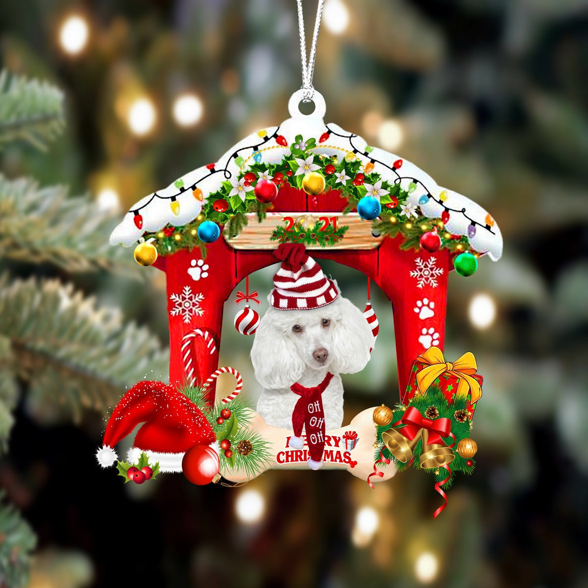 Poodle Christmas House Custom Shaped Two Sided Ornament
