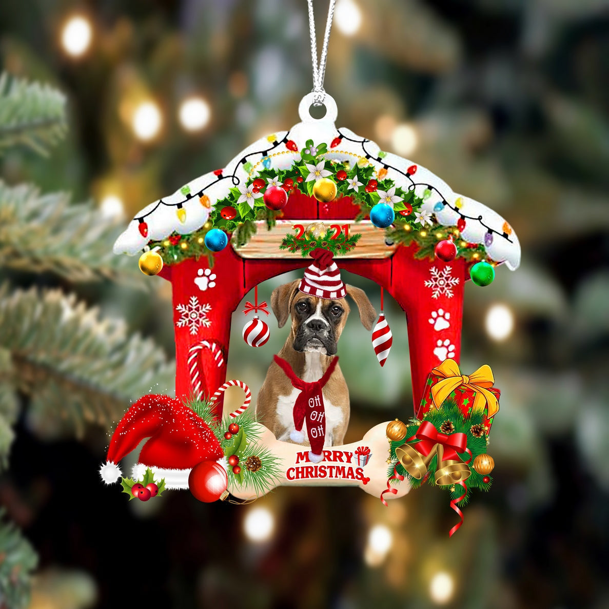 Boxer Christmas House Custom Shaped Two Sided Ornament