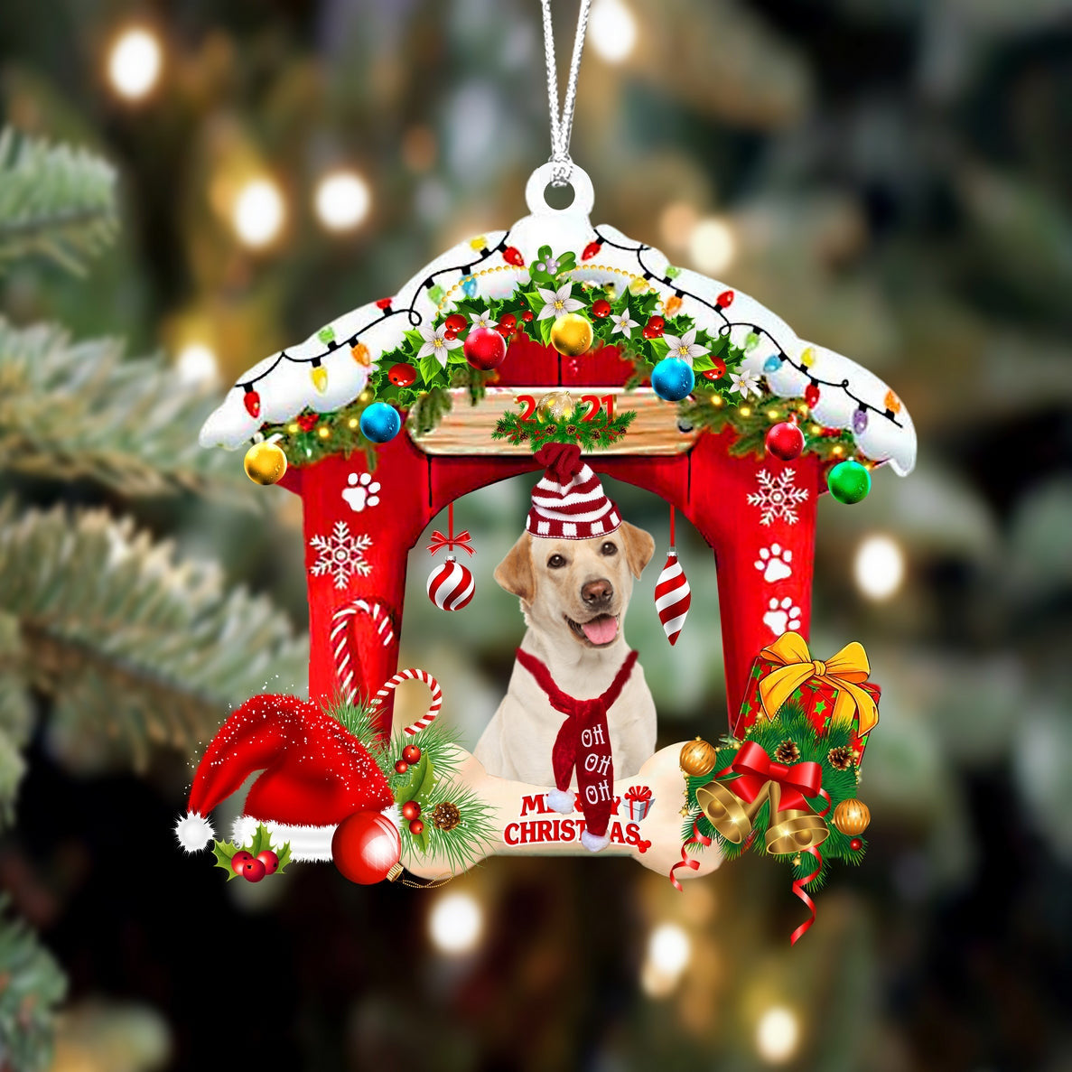 Labrador Christmas House Custom Shaped Two Sided Ornament