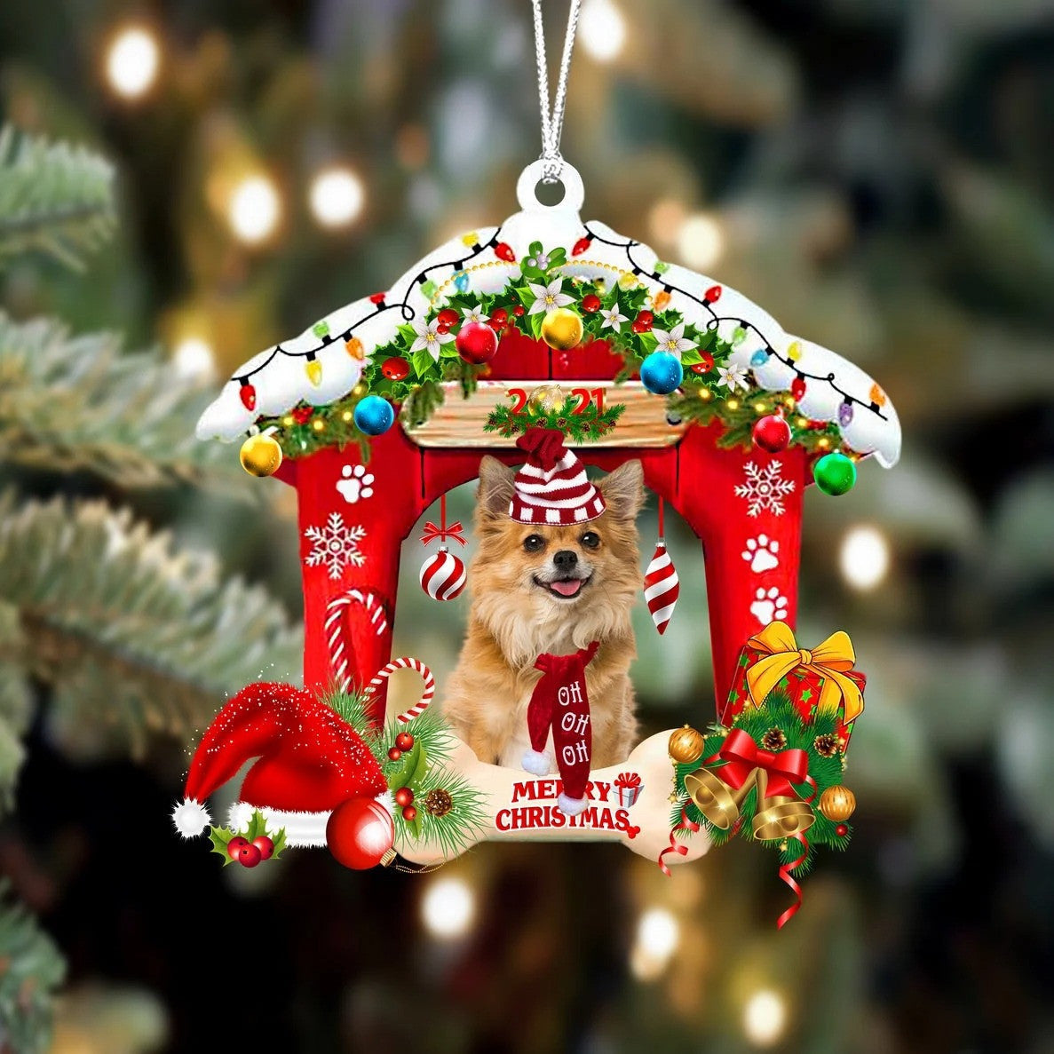 Chihuahua Christmas House Custom Shaped Two Sided Ornament