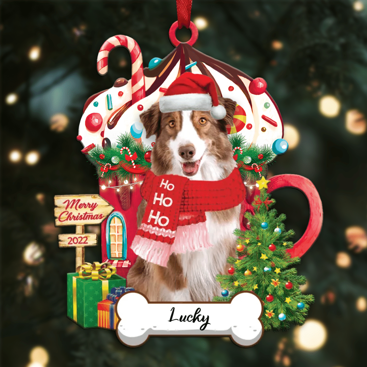 Personalized Ho Ho Ho Australian Shepherd Dog Christmas Ornament for Dog Lovers