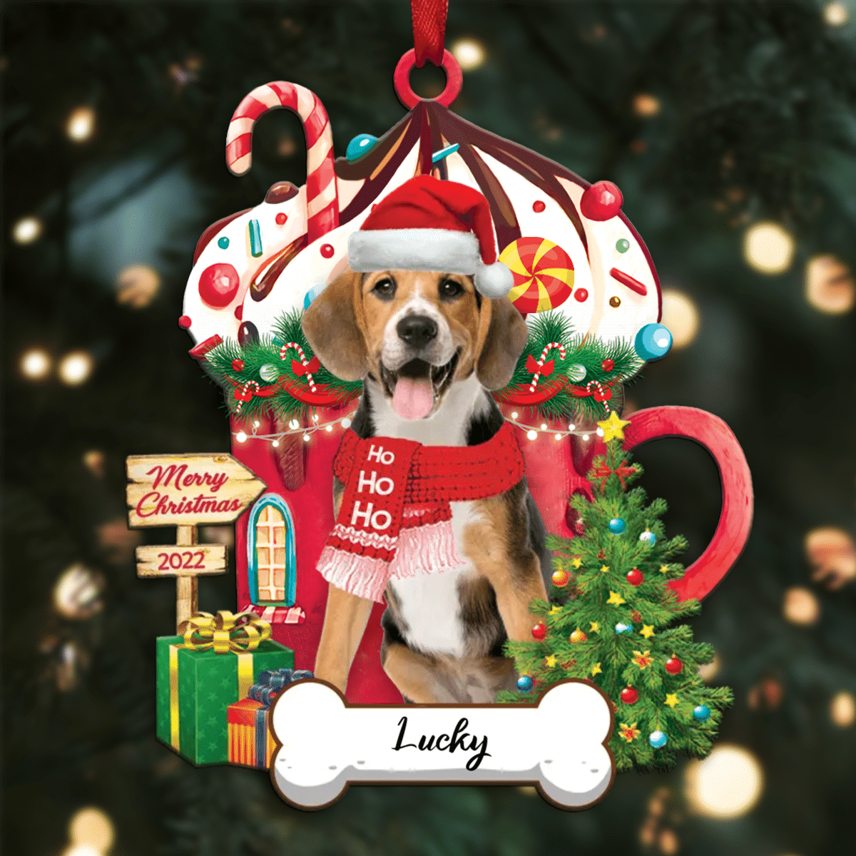 Personalized Ho Ho Ho Beagle Dog Christmas Ornament for Christmas Tree Decor